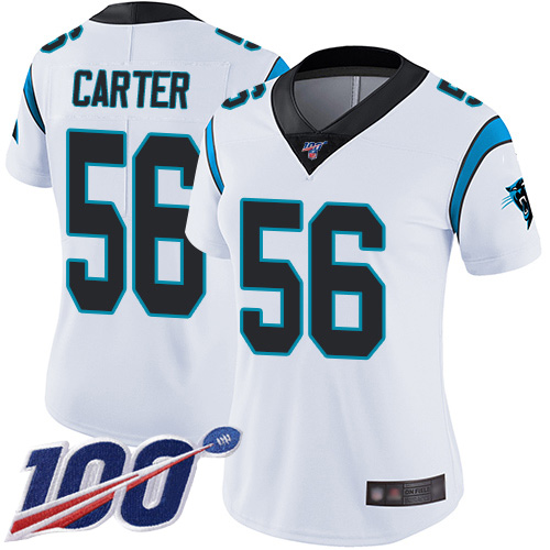 Carolina Panthers Limited White Women Jermaine Carter Road Jersey NFL Football #56 100th Season Vapor Untouchable->women nfl jersey->Women Jersey